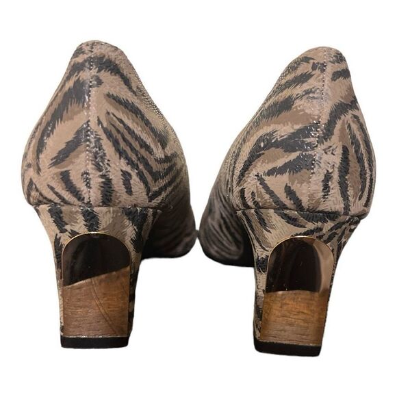 Amanda Smith Shoes Wedge Heels Animal Print Gold Toes & Heels Sz 8 - Picture 5 of 7